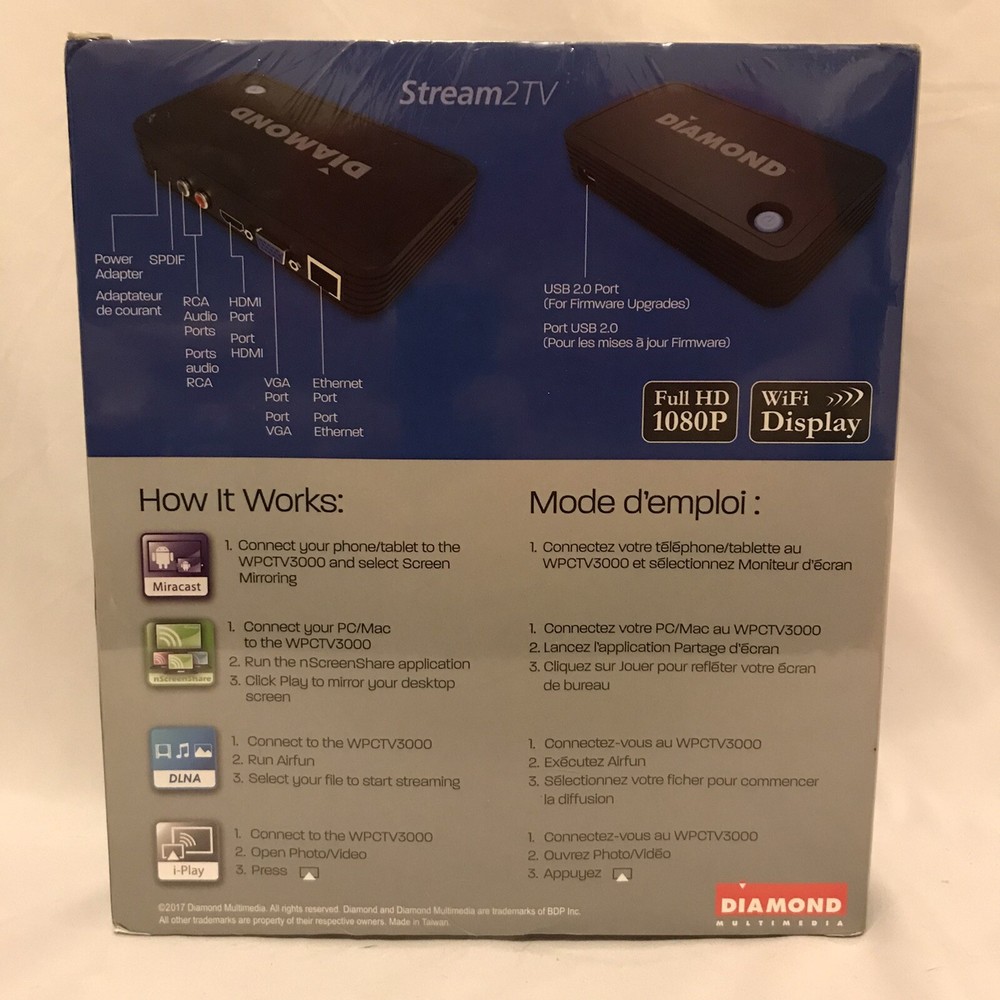 Diamond WPCTV3000 Stream2TV - Functions: Video Streaming, Video Decoding - USB