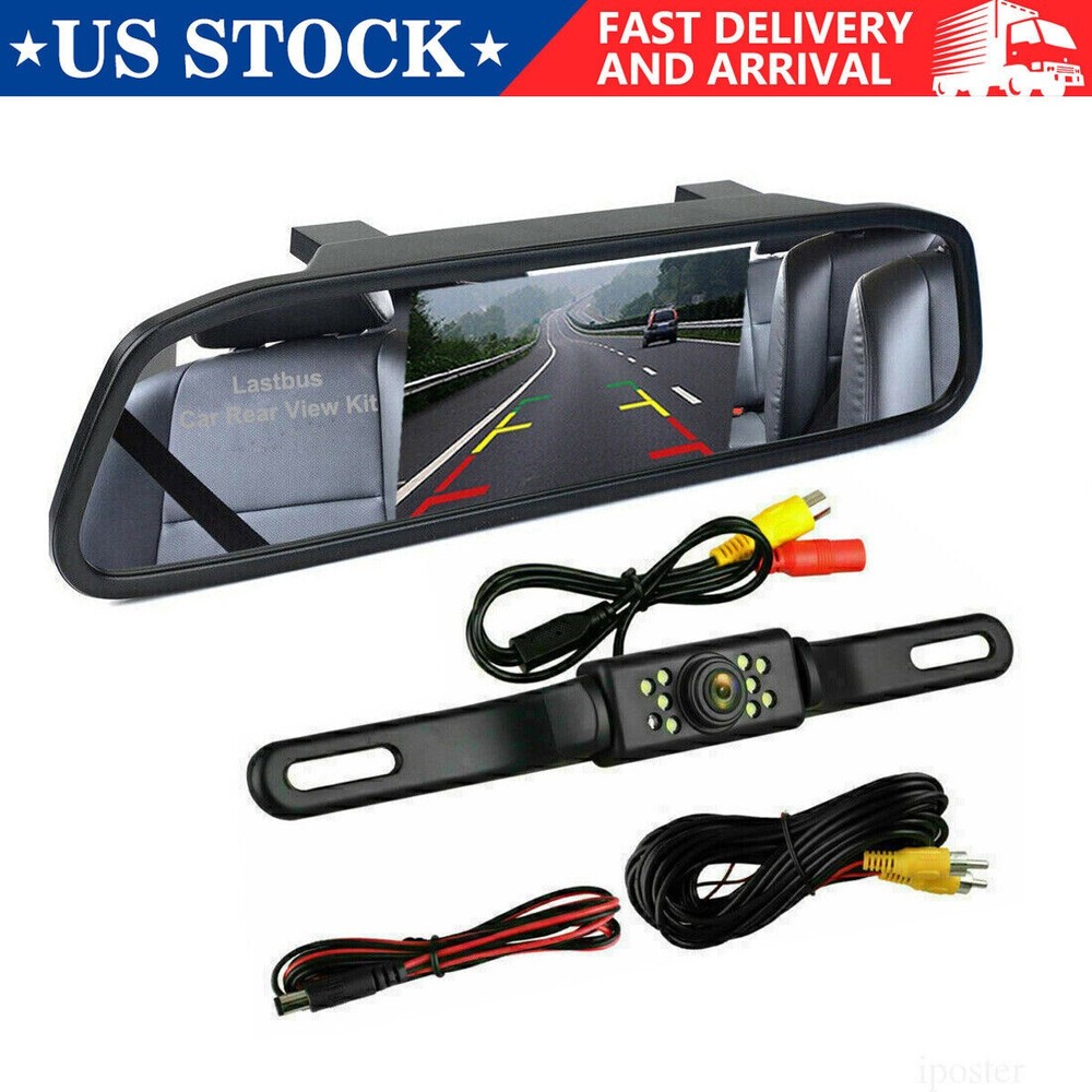 4.3" Backup Camera Mirror Car Rear View Reverse Night Vision Parking System Kit