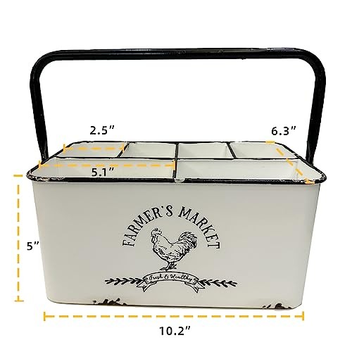 Distressed White Rustic Metal Silverware Caddy distressed white and black