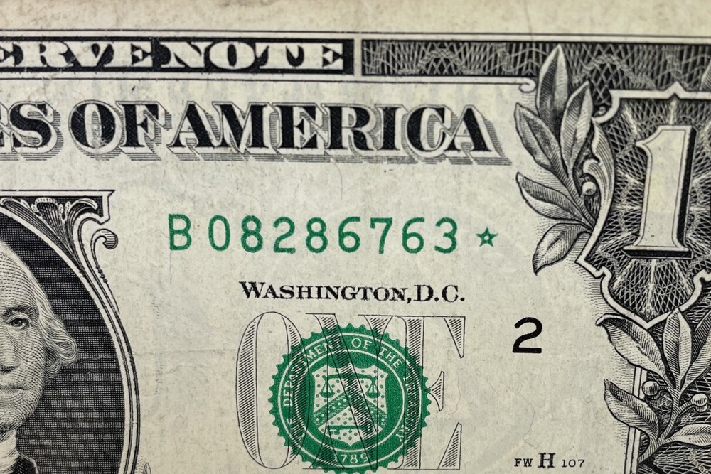 2013 B Duplicate Print Error $1 B 08286763* FW Fancy Serial Numbers Star Note