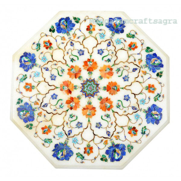 15" Marble Table Top semi precious stones Handmade Work Home Decor