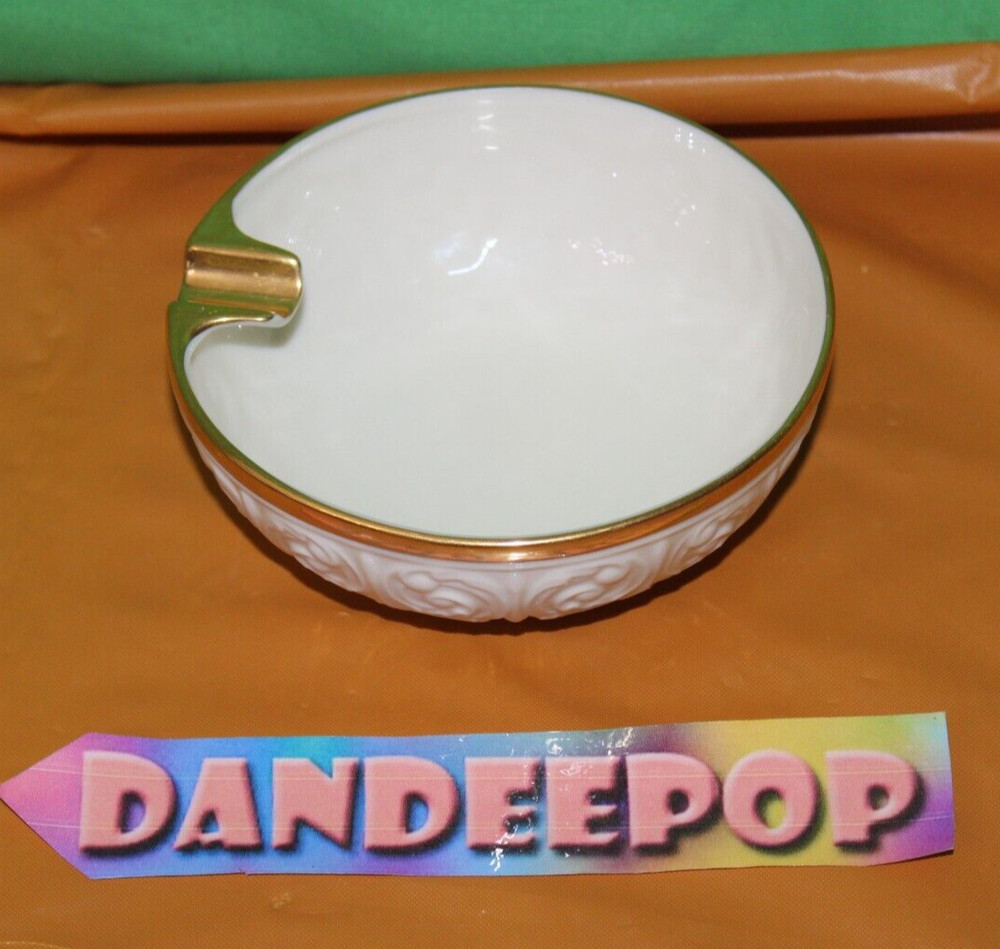 Lenox Vintage Retro Ashtray White With Gold Trim