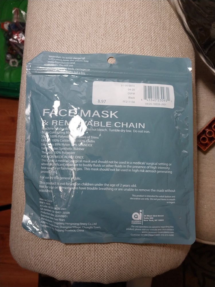Mask Removable Chain NEW Face Mask, Washable, Re- Usable, Adjustable.