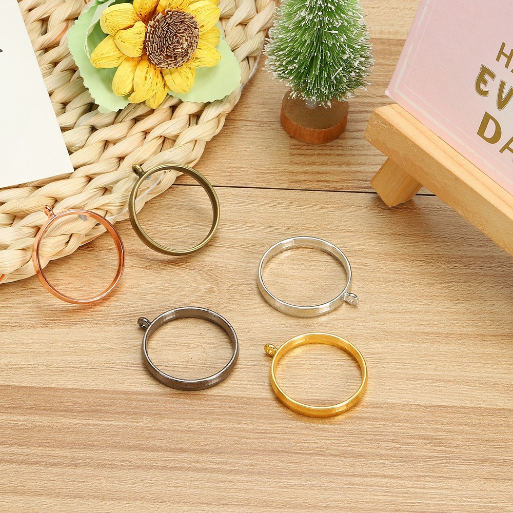50Pcs Round Alloy Open Back Bezel Pendants Resin Frame Silver Tone