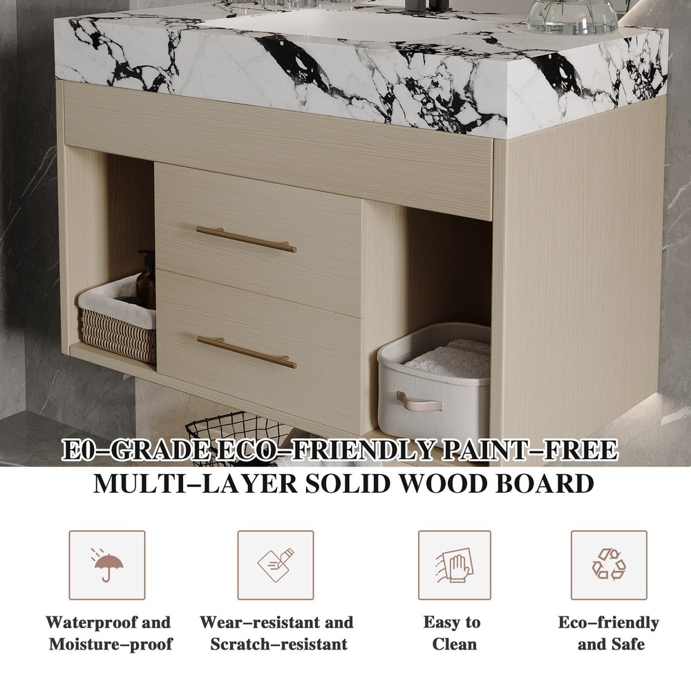 Modern Floating Bathroom Vanity with Ceramic Sink Wall-Mounted Storage Cabinet