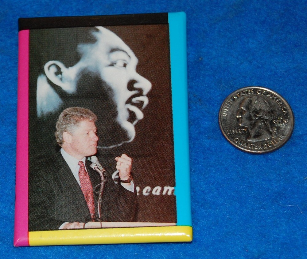 Martin Luther King & Bill Clinton Pinback Button, Complete & Functional