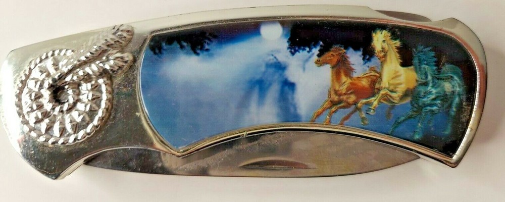 Native Spirit Horses Handle Folding Knife 4" (when closed)