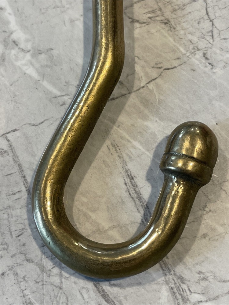 Vintage Large Solid Brass Fireplace Damper Pull Hook 9” Dolphins