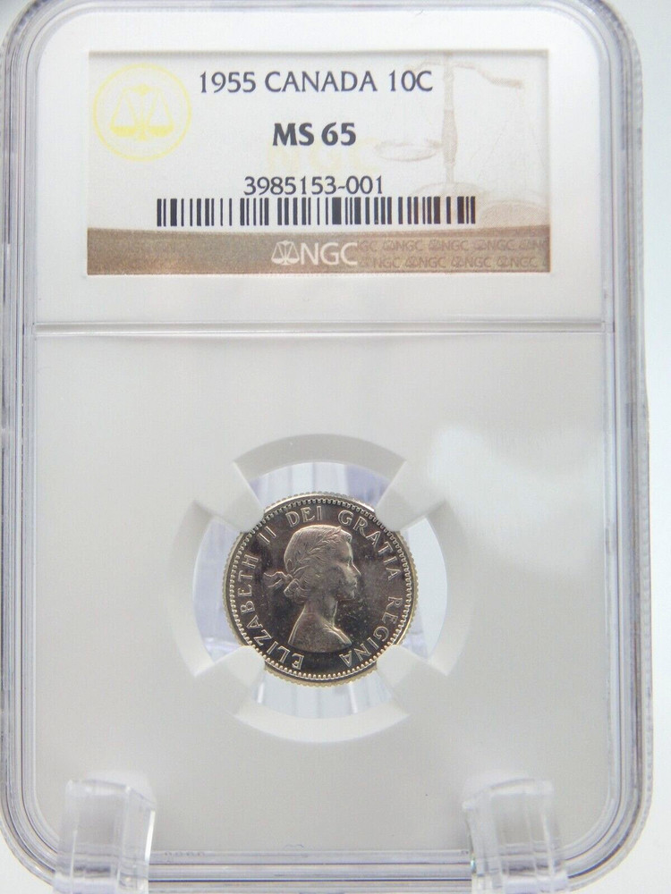 1955 Canada SILVER DIME 10 Cents  NGC MS 65   (BT679)