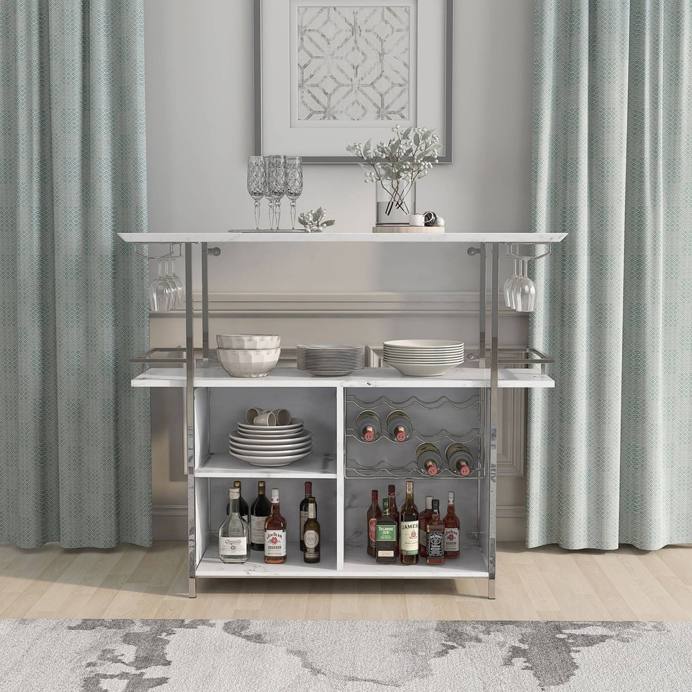 Indra 47 1/4" Wide White Wood Multi-Storage Bar Table