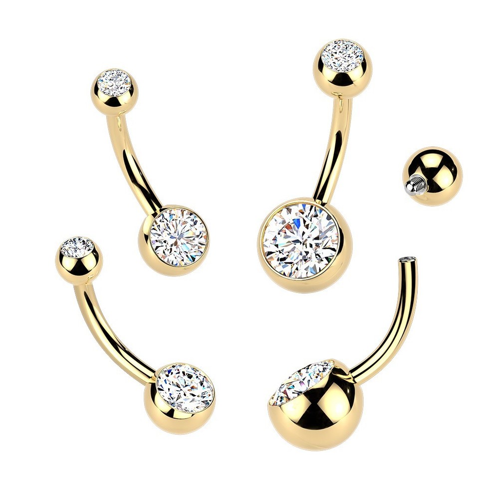 24K Gold Plated Titanium CZ Internal Threaded Navel Belly Button Ring