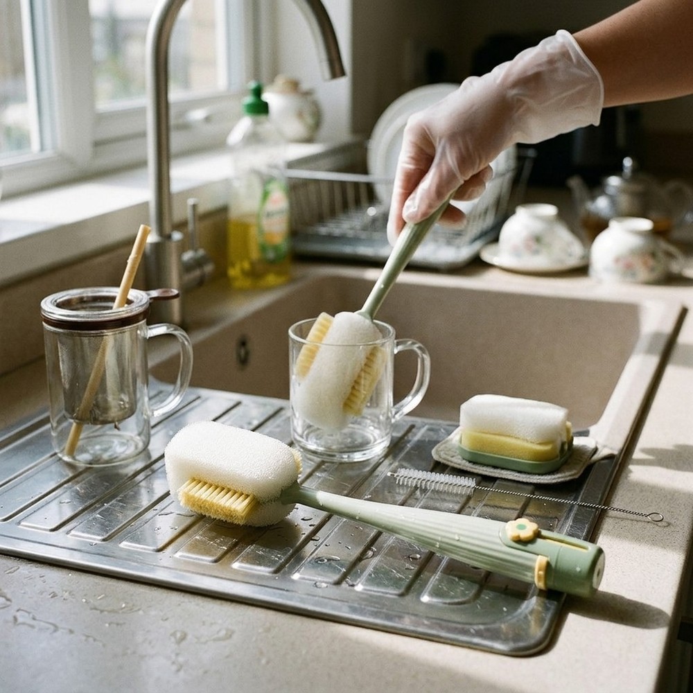 Multi-Functional 5 in 1 Cup Cleaning Brush - Sponge & Bristle Dual Action