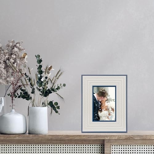 Breem Frame -Navy with White Rope 4x6 Navy Blue