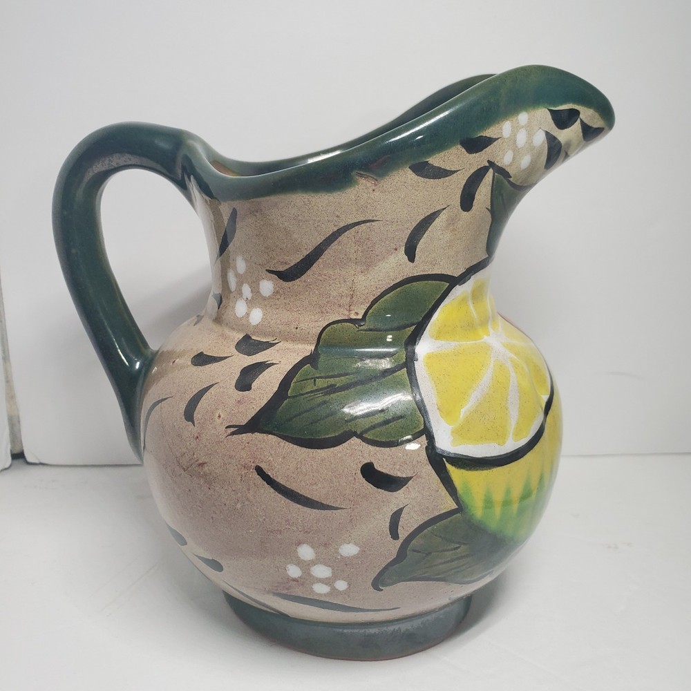 Hand Painted Colorful Fruit Mexico Pottery Pitcher