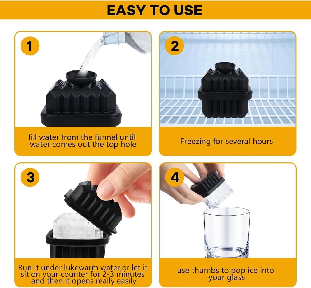 Large Silicone Ice Cube Tray (3 Pack),Whiskey Ice Cubes Mold,Make 2Inch Square I