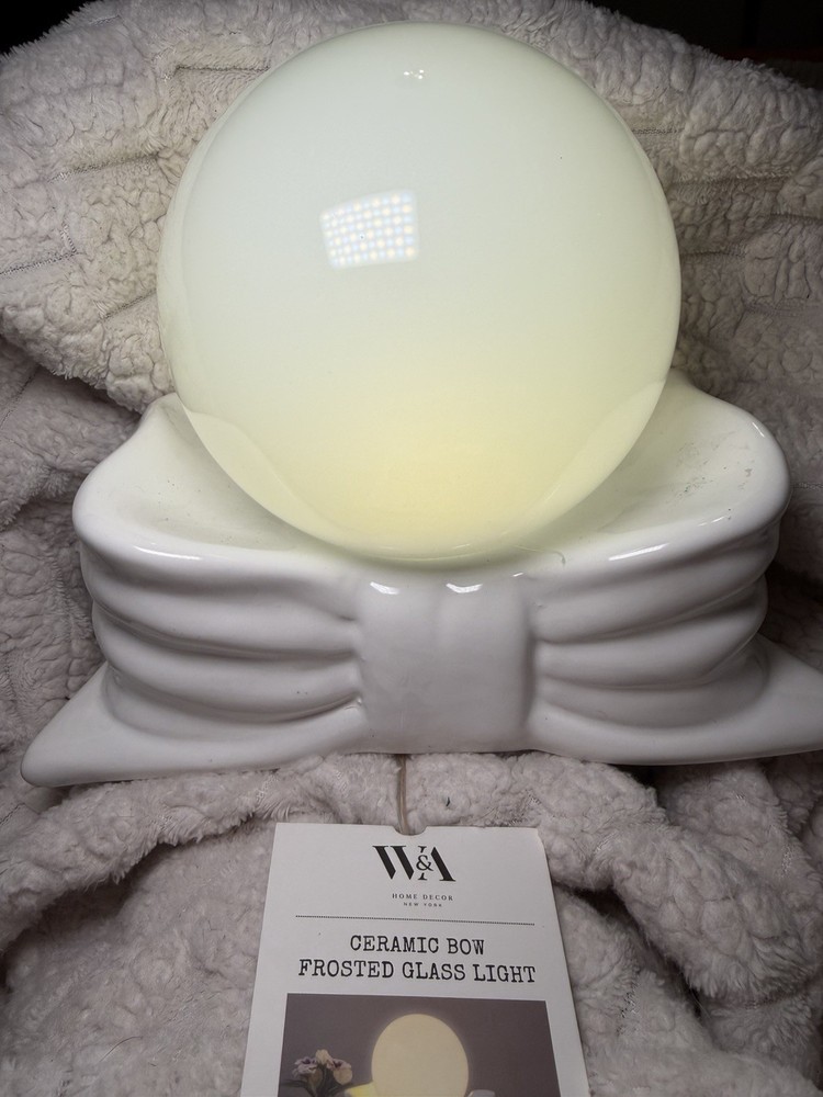 W&A Ceramic Bow Frosted Glass Light, New NO Box.