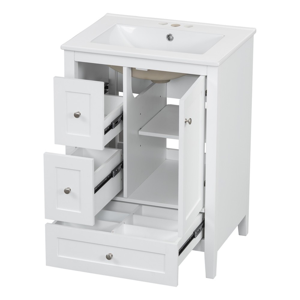 24" Bathroom Vanity w/Storage, Adjustable Shelf Modern Bathroom Storage Cabinet