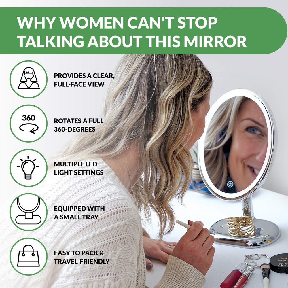 Oval Personal Makeup Mirror with Lights - Magnifying Mirror Light for Table T...