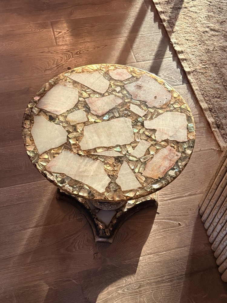 Arturo Pani Handmade Abalone Onyx and Gold Leaf Side End Table