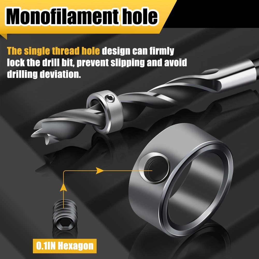 Depth Stop Drill Bit,Stop Collar Set Includes 1/8”, 3/16”, 1/4”, 5/16”, 3/8