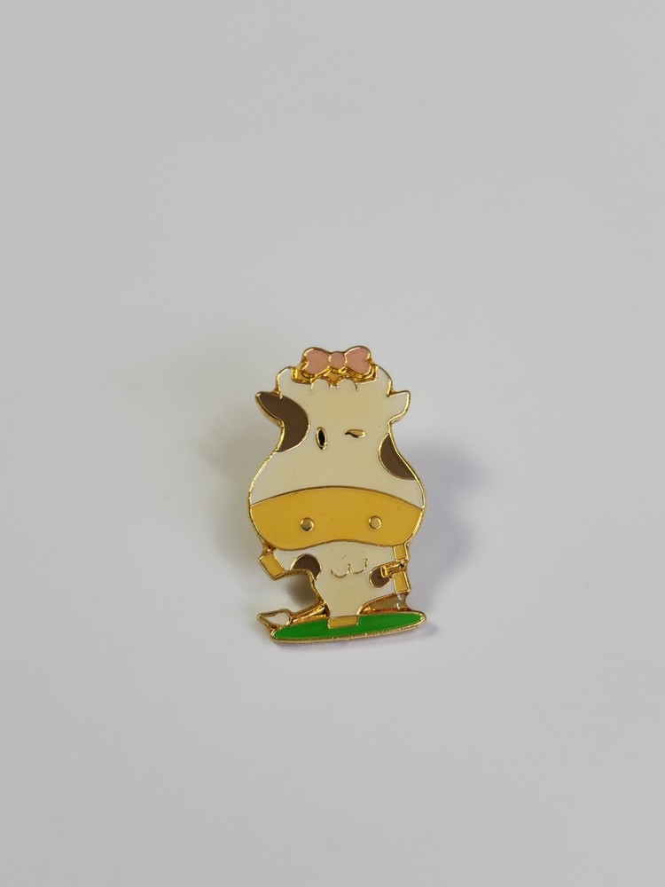 Cow With Big Head & Pink Bow Lapel Pin