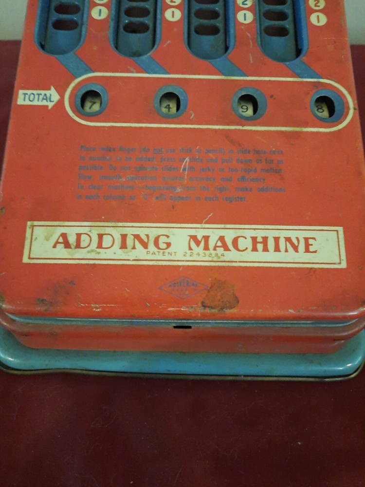 Wolverine Metal Tin Advantage 1940s Adding Machine Hand Pull Working Calculator
