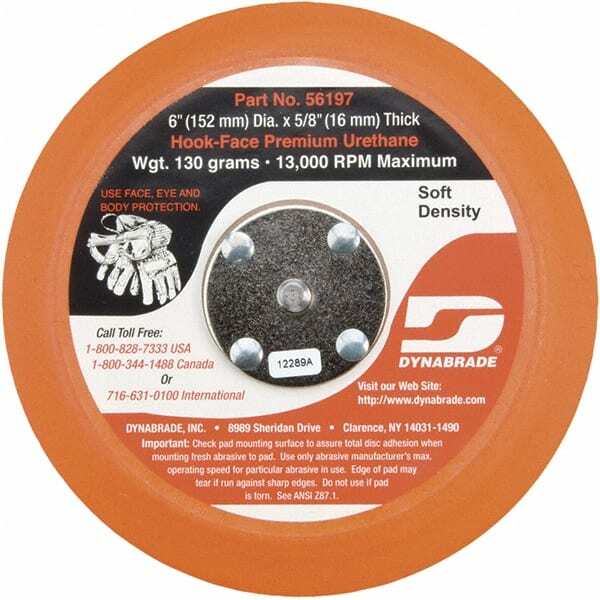Dynabrade 6" Diam Hook & Loop Disc Backing Pad Soft Density, 13,000 RPM