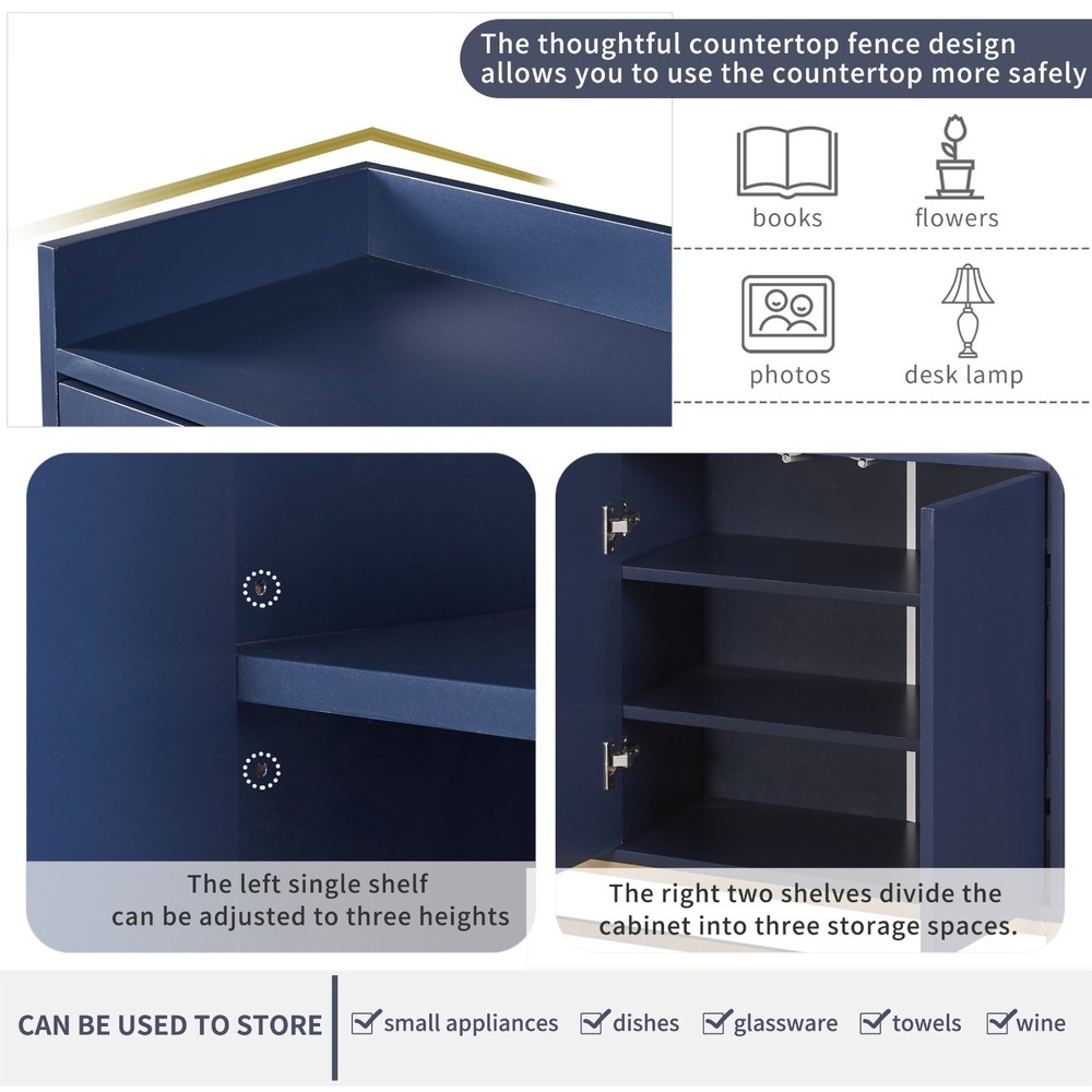 Modern Sideboard Elegant Buffet Cabinet with Large Storage Space (Navy)