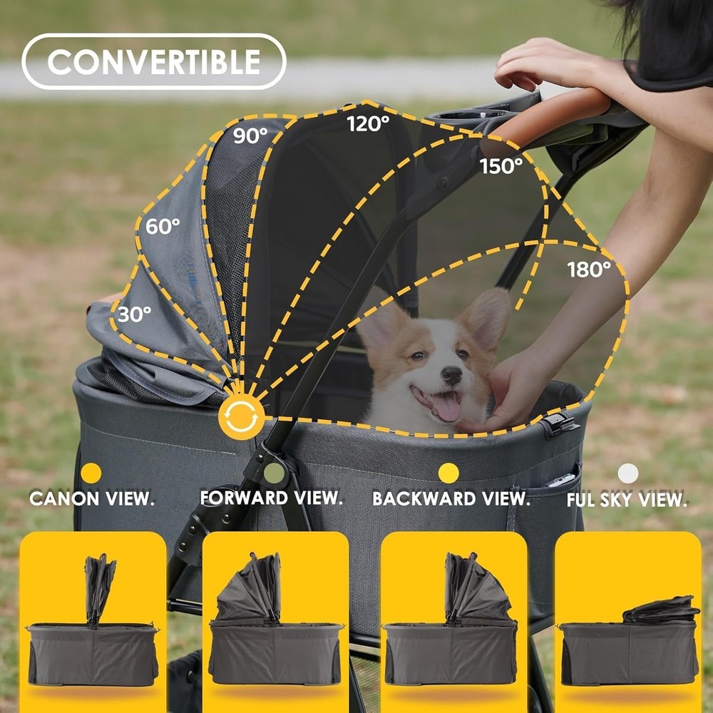 Luxury 3-in-1 Pet Stroller: Waterproof & Foldable with Sun Protection Features