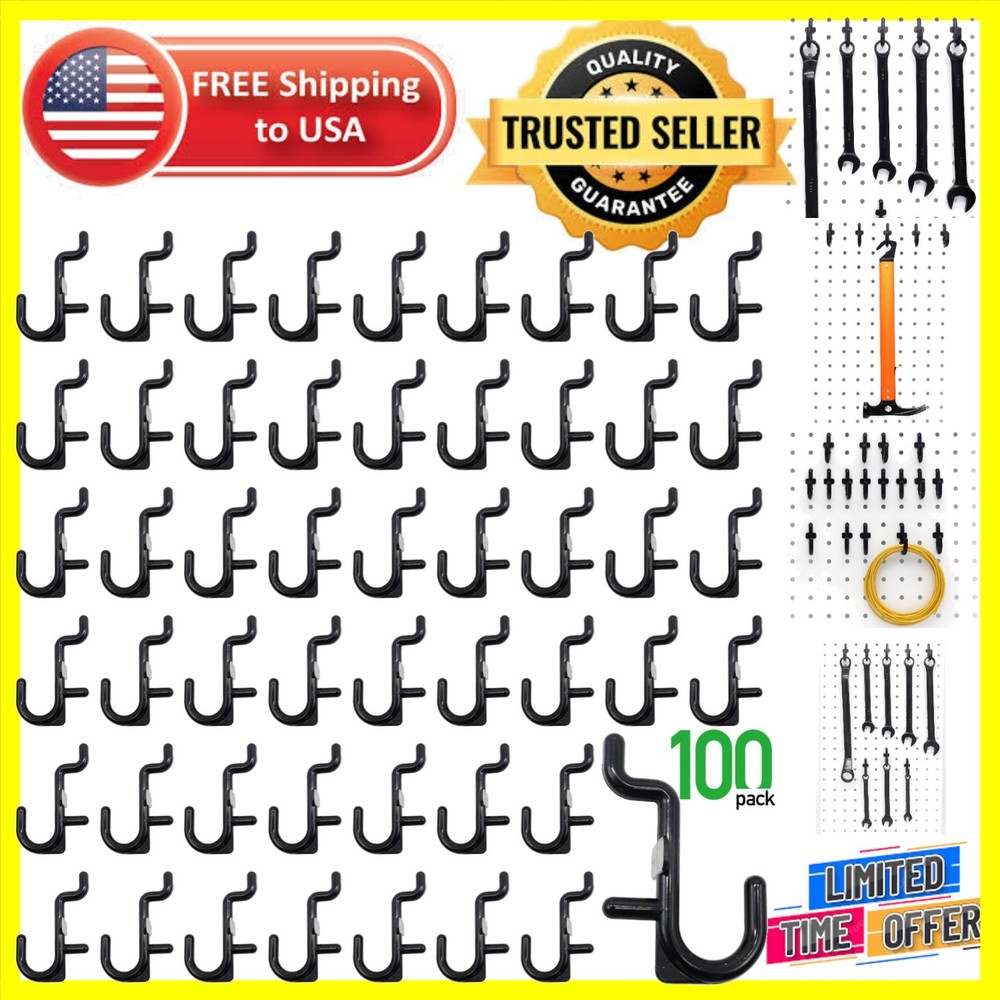 100 Count Black J Hook Pegboard Assortment - Protect Your Pegboard with Ease