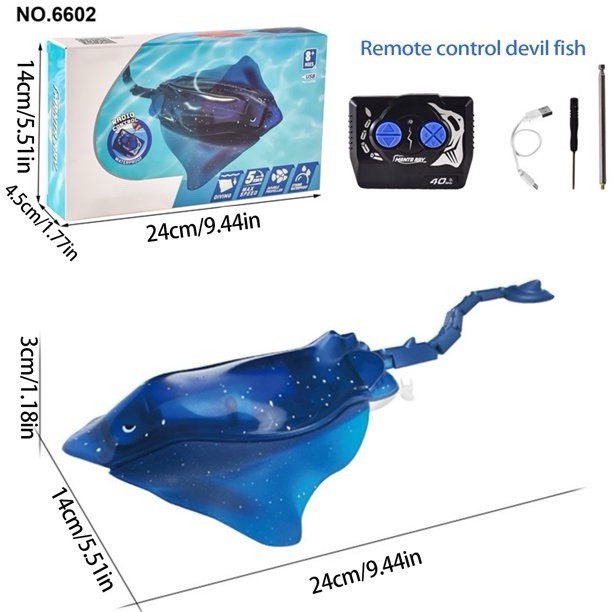 Remote Control Stingray Devil Fish RC Swimming Pool Toy USB Rechargeable