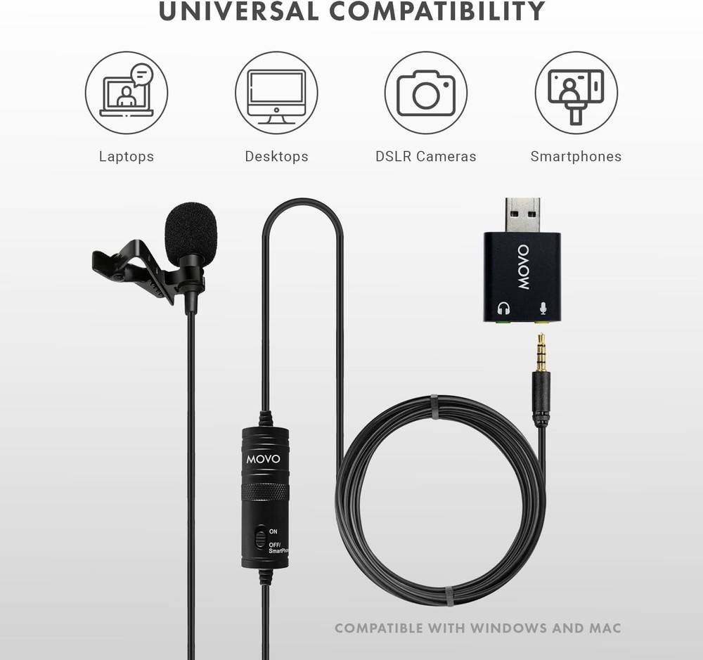 USB Lavalier Clip-On Microphone for iPhone/Android/PC US