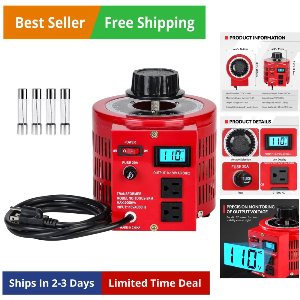 2000VA Variable AC Power Supply Voltage Transformer Voltage Regulator Transfo...