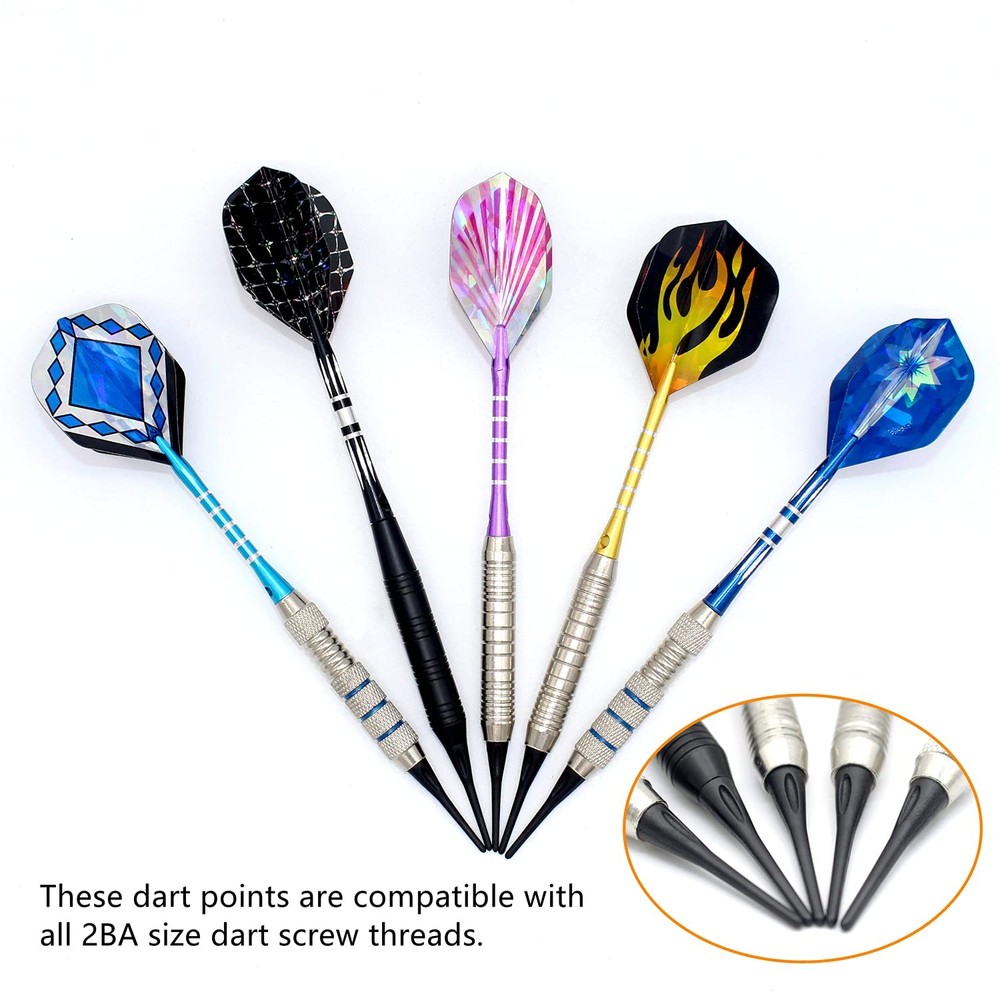 ROOBEEO 2BA Thread Plastic Tip Dart Points 300 Pack Soft Tips Black