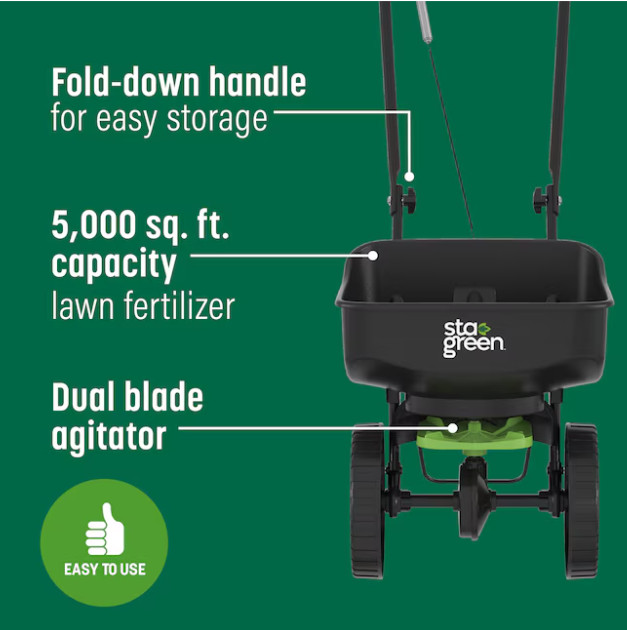 Sta-Green Precision Broadcast Spreader 20-lb Capacity Compatible with Ice Melt