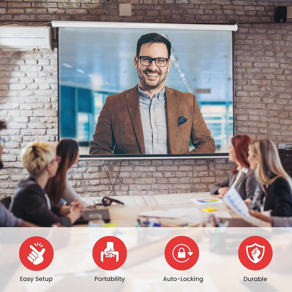 Manual Pull-Down Projector Screen - Universal 84-Inch Roll-Down Retractable Manu