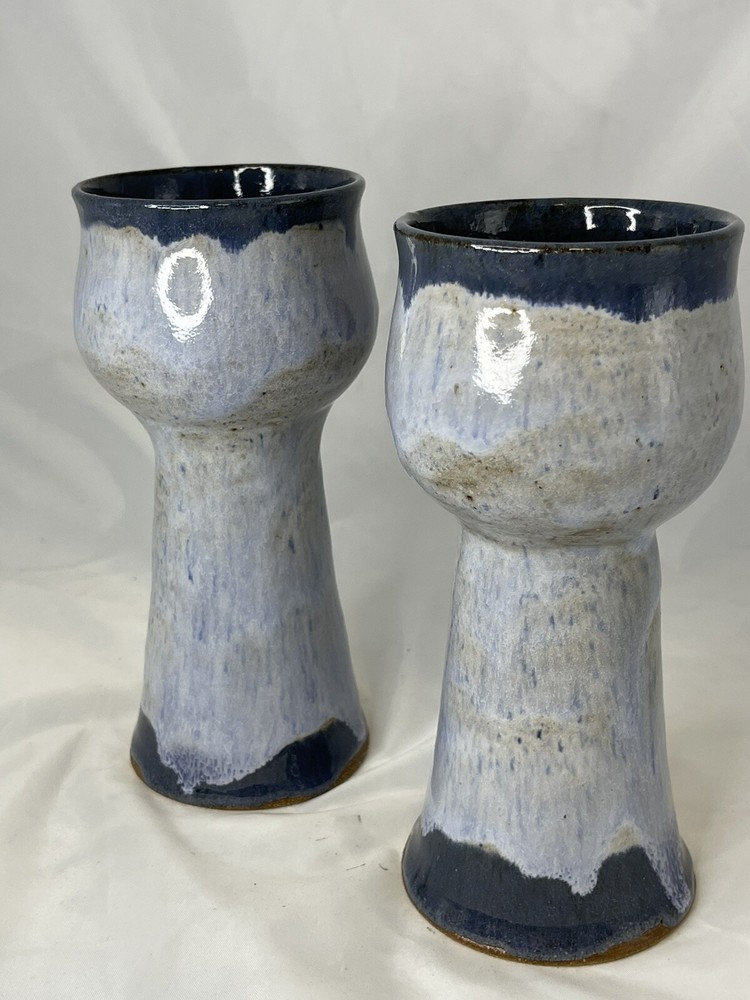 Studio Pottery Ugly Funny Face Wine Goblets