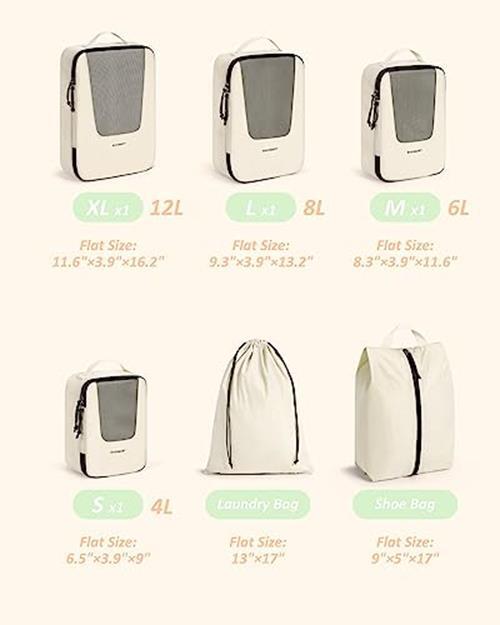 8 Set Compression Packing Cubes for Travel, Lightweight Compression Cubes for