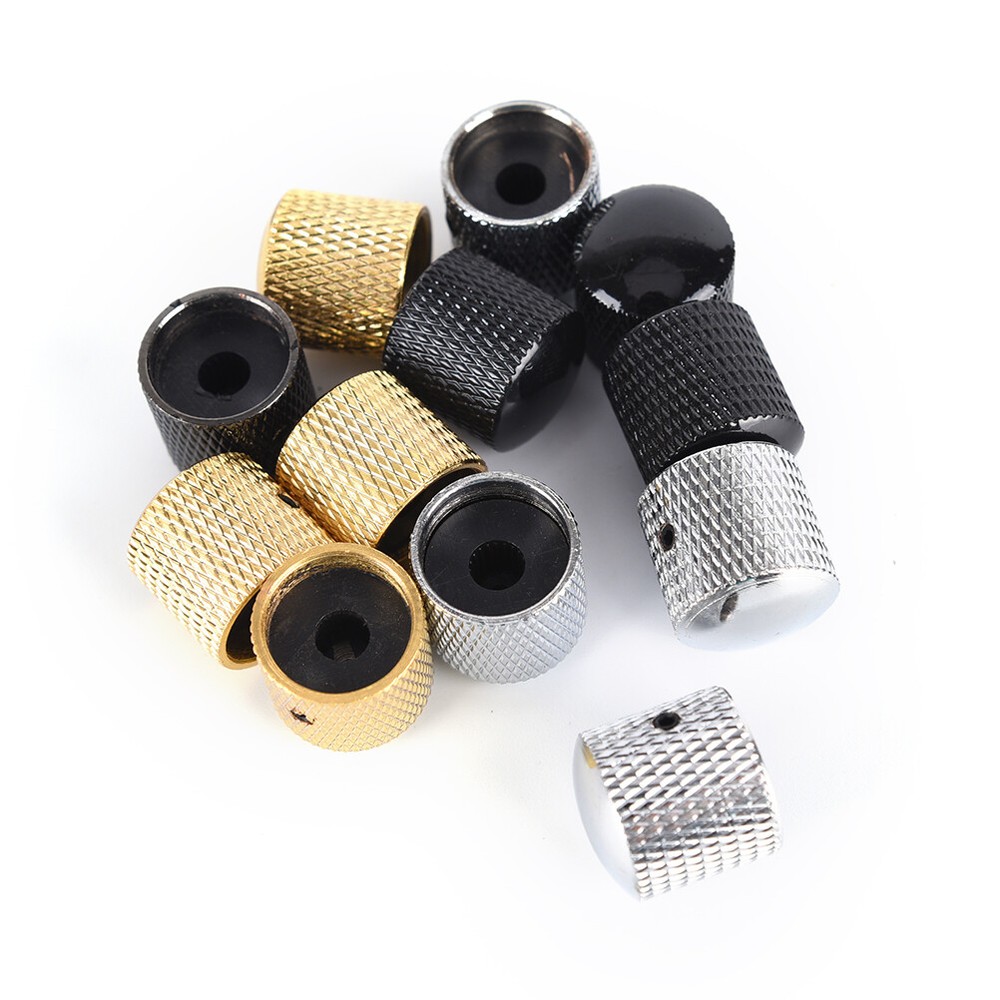 4-Pack Metal Dome Knobs - Chrome Knurled Barrel - Silver Gold Top Guitar Control