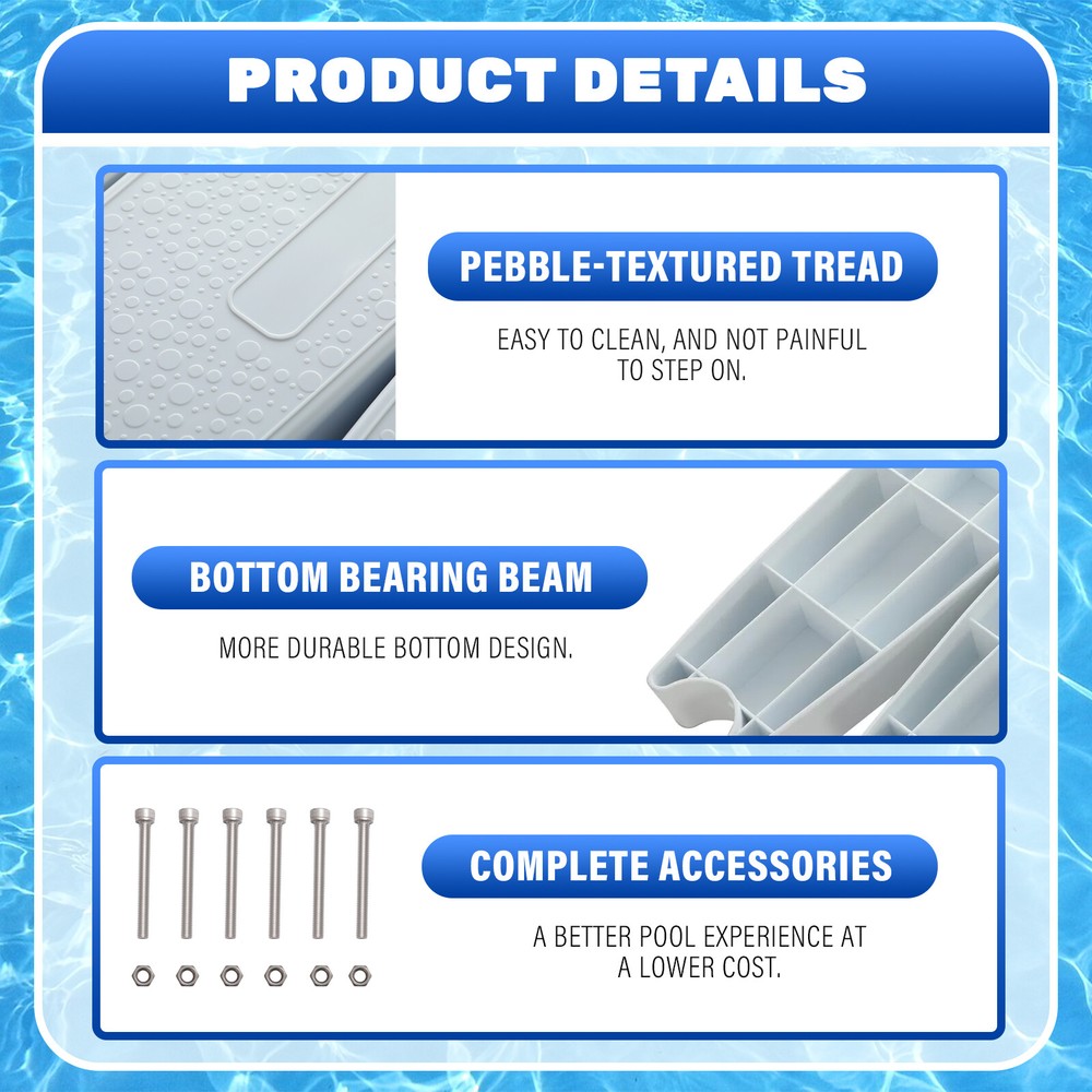 3Pcs Swimming Pool Molded Plastic Replacement Ladder Rung Steps
