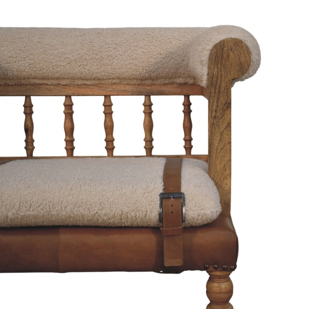 Strapped Boucle and Leather Hallway Bench