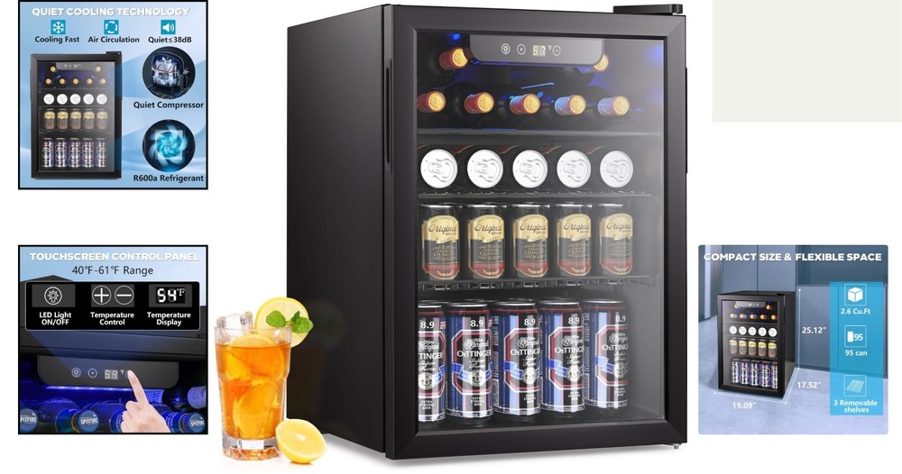 High-Performance 95 Can Beverage Refrigerator with LED Display - Compact Design