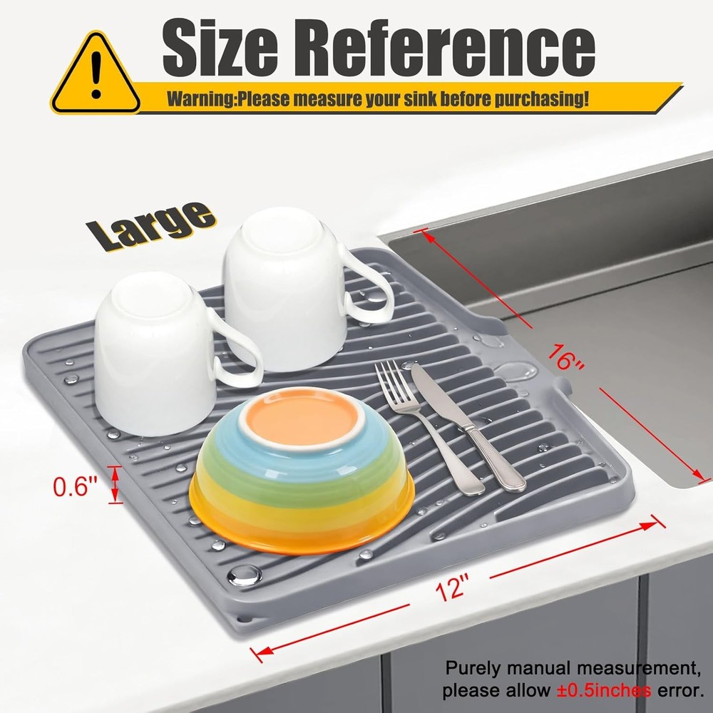 Silicone Dish Drying Mat for Kitchen Counter, Dish Drying Pad, Non-Slip