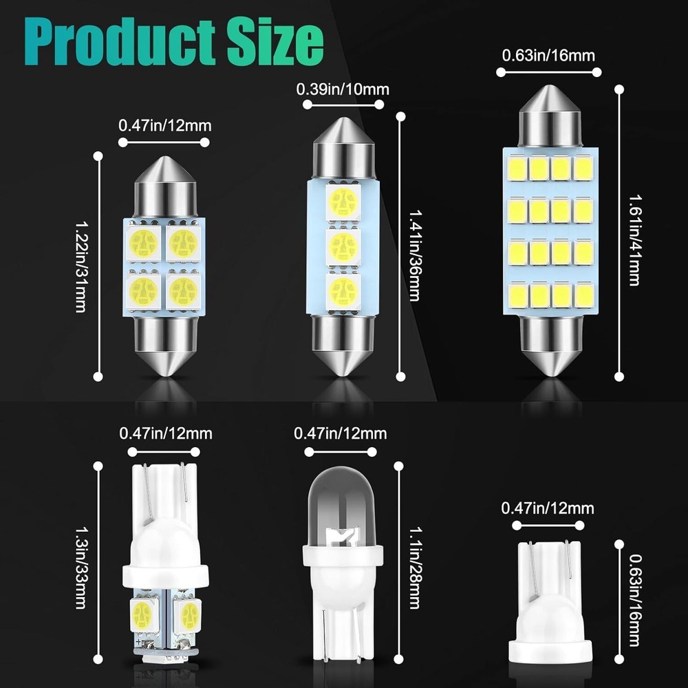 42X Luces Led Para Interior de Carro Coche Luz Del Maletero Placa Bombilla Led