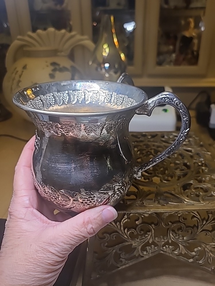 Two Handle Vintage Netillat Yadayim Silverplate Wash Cup