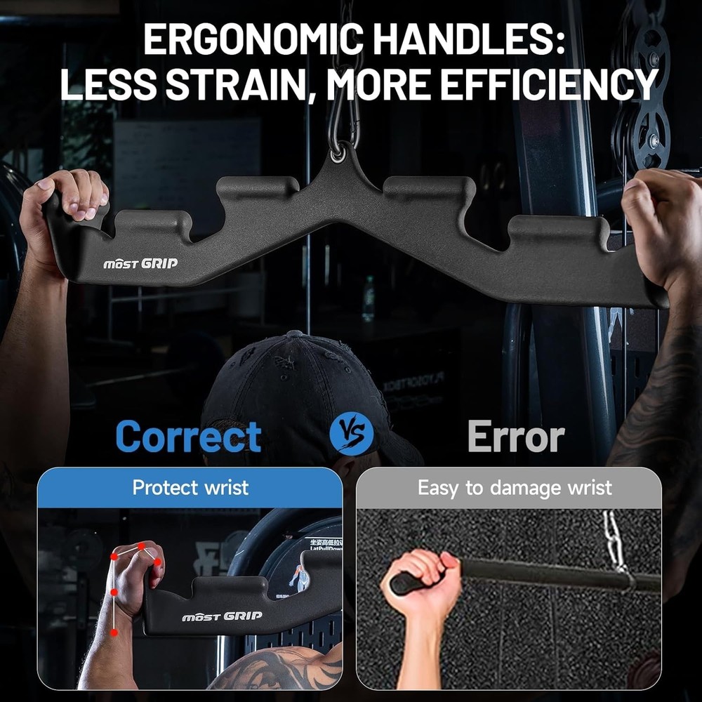 LAT Pull Down Bar w/ 6 Ergonomic Handles, Neutral Grip LAT Pulldown Attachments