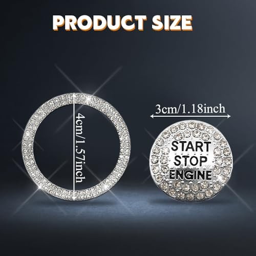 Bling Crystal Car Engine Start Ring Sticker, Push Start Button Cover, White