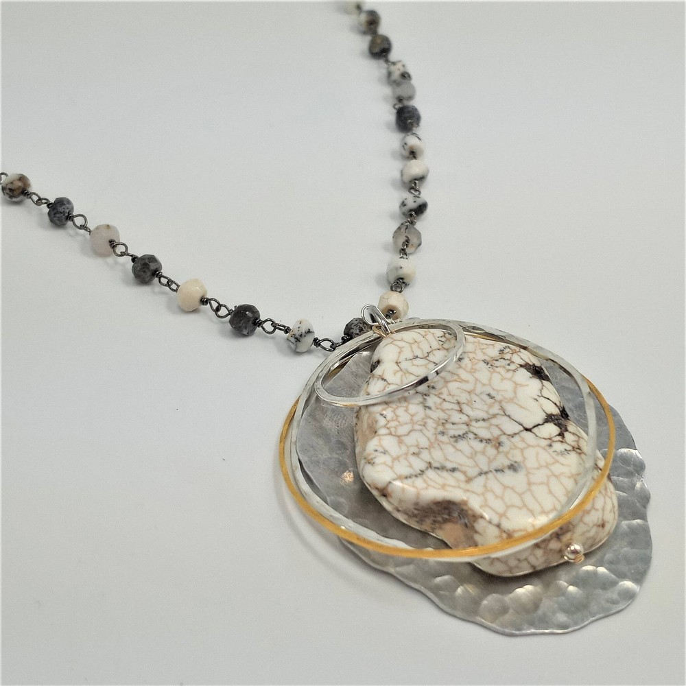 White Turquoise Dendritic Opal Pendant Necklace