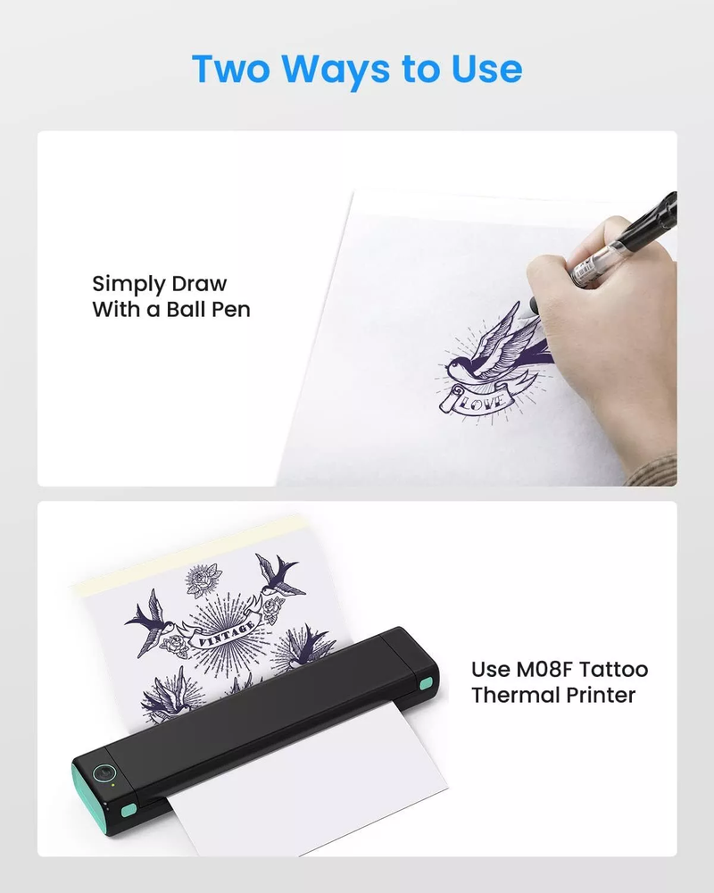 M08F Portable Bluetooth A4 Printer Inkless Thermal Printer for Android iOS PC