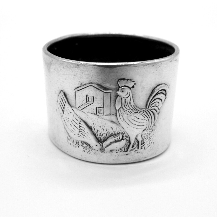 Rooster Chicken Napkin Ring 830 Silver Norway Mono DHL